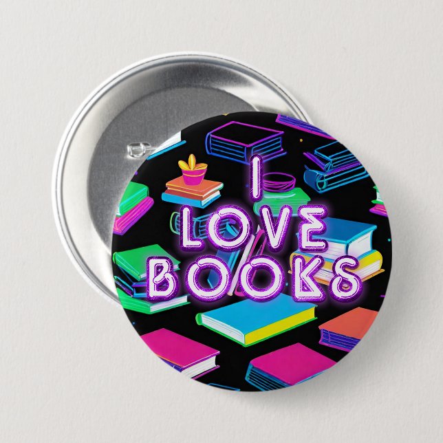 I Love Books Colourful 2 3 Inch Round Button (Front & Back)