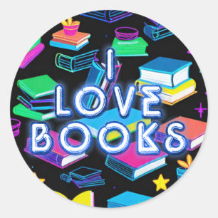I Love Books Colourful  Classic Round Sticker