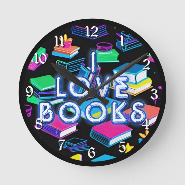 I Love Books Colourful  Round Clock (Front)