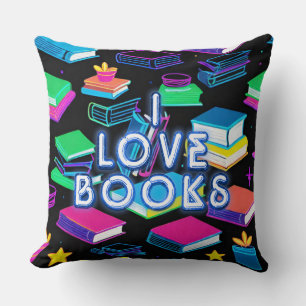 I Love Books Colourful  Throw Pillow