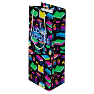 I Love Books Colourful  Wine Gift Bag
