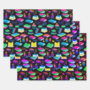 I Love Books Colourful  Wrapping Paper Sheet