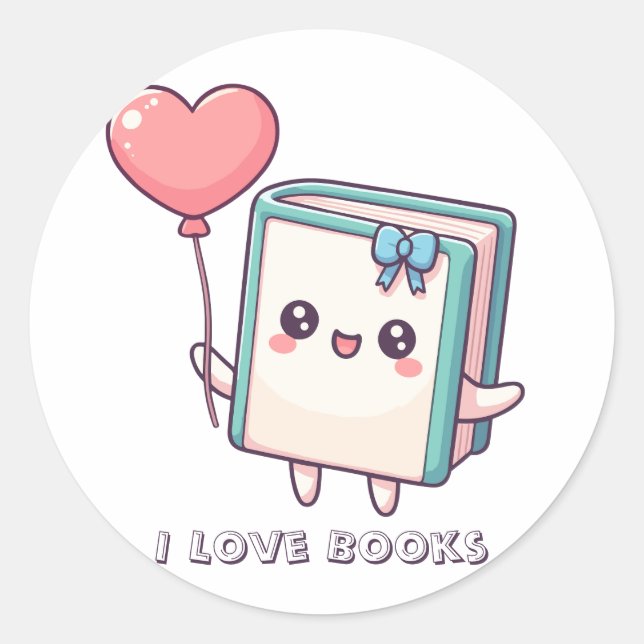 I Love Books Cute Heart sticker (Front)