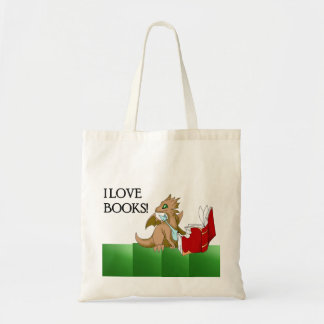 I Love Books Dragon Budget Tote Bag 2 Green