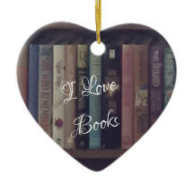 I LOVE BOOKS HEART ORNAMENT