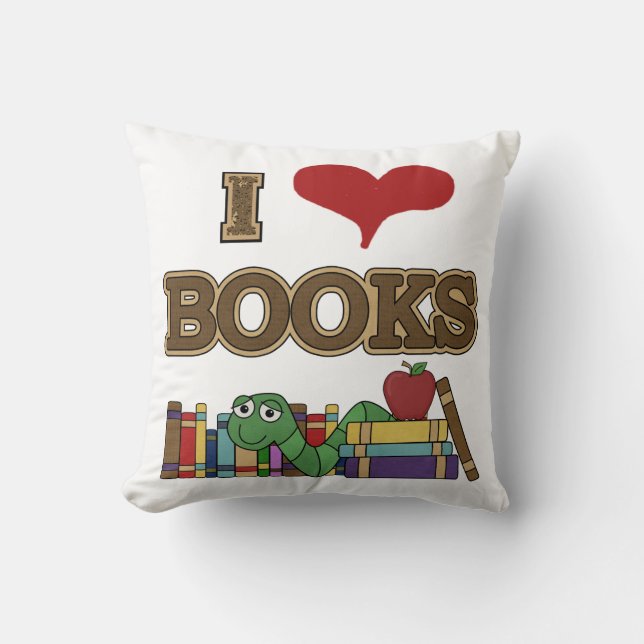 I Love Books Throw Pillow (Front)