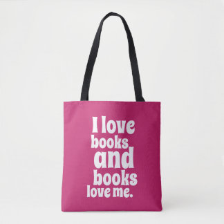I Love Books Tote (pink peacock) Bag