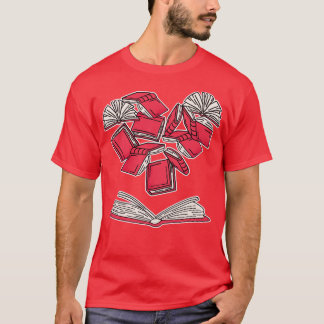 I Love Books Valentine Heart Made of Flying Books T-Shirt