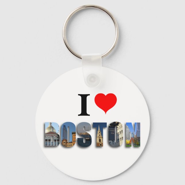 I Love Boston Massachusetts Travel City Photos Keychain (Front)