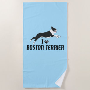 I Love Boston Terrier Dog Beach Towel