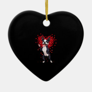 I Love Boston Terrier Funny Heart Valentine Gift Ceramic Ornament