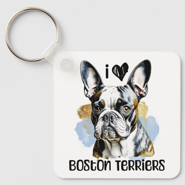 I Love Boston Terriers Keychain (Front)