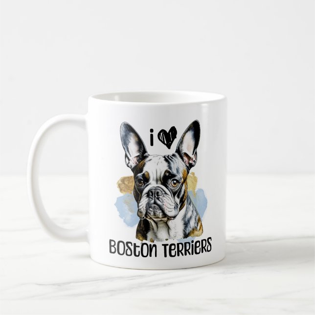 I Love Boston Terriers Personalized Coffee Mug (Left)