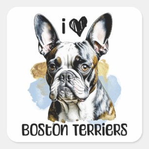 I Love Boston Terriers Personalized Square Sticker