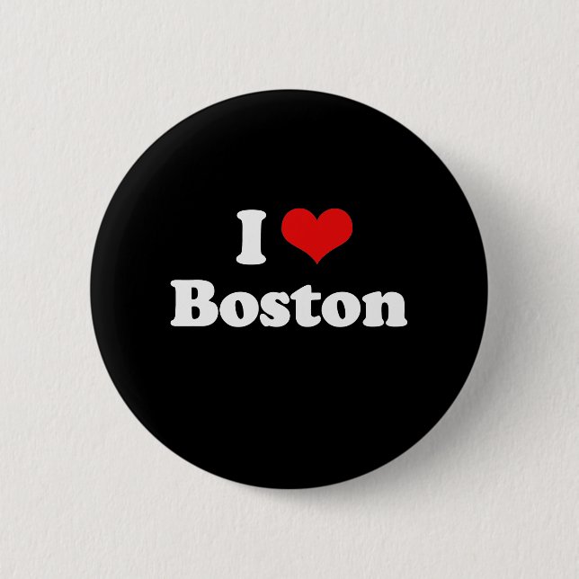 I Love Boston Tshirt White Tshirt 2 Inch Round Button (Front)