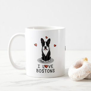 I Love Bostons Boston Terriers (black & white) Coffee Mug