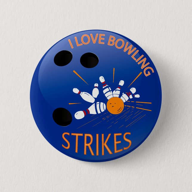 I LOVE BOWLING STRIKES 2 INCH ROUND BUTTON (Front)