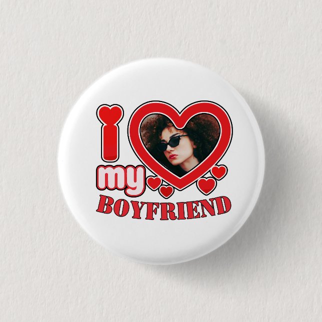 I Love Boyfriend Girlfriend Bubbly Heart Photo 1 Inch Round Button (Front)