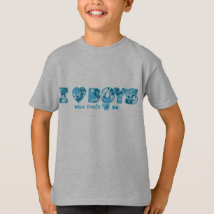 I Love Boys Bug and Hawaiian Print Cartoon Turq T-Shirt