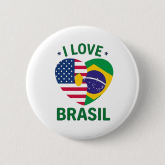 I Love Brasil USA Flag Heart 2 Inch Round Button
