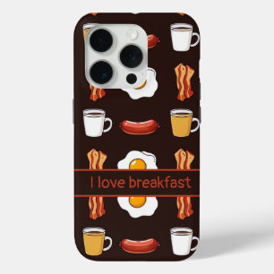 I love breakfast, Food pattern in black iPhone 15 Pro Case