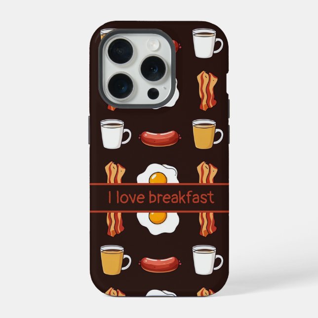 I love breakfast, Food pattern in black iPhone Case (Back)