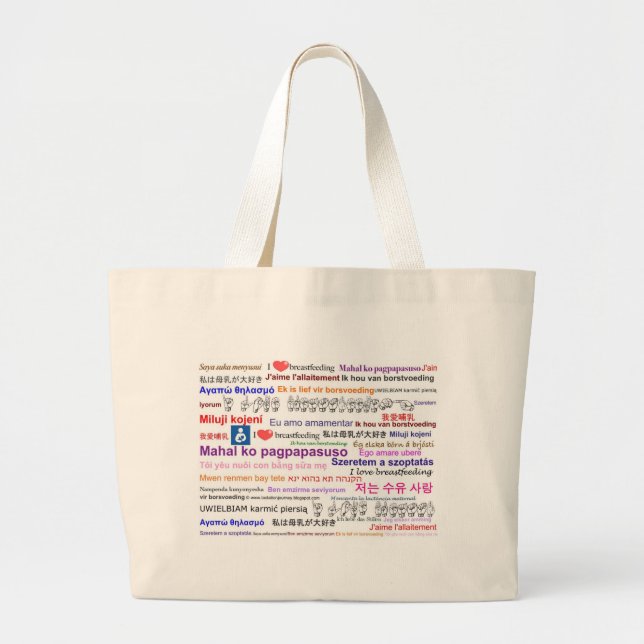 I love Breastfeeding Multi Language Large Tote Bag (Front)
