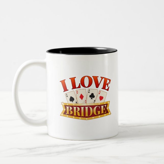 I Love Bridge Card Game Player Two-Tone Coffee Mug (Left)