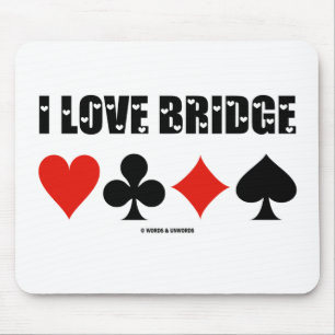 I Love Bridge (Four Card Suits) Mouse Pad