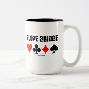 I Love Bridge (Four Card Suits) Two-Tone Coffee Mug