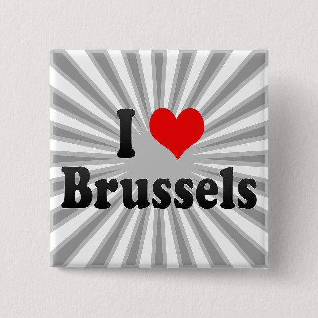 I Love Brussels, Belgium 2 Inch Square Button (Front)