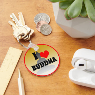 I love Buddha & Red Heart, Mindfulness / Buddhism Keychain