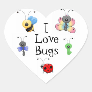 I Love Bugs Heart Sticker en forme de coeur