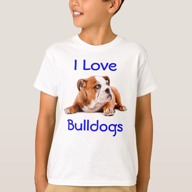 I Love Bulldogs Kids Tee Shirt (Fits boys also) (Front)