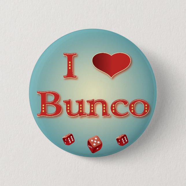 I Love Bunco in Red with red dice 2 Inch Round Button (Front)