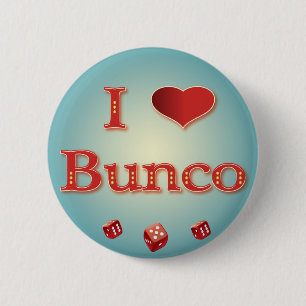 I Love Bunco in Red with red dice 2 Inch Round Button