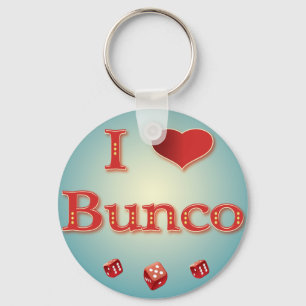 I Love Bunco in Red with red dice Keychain
