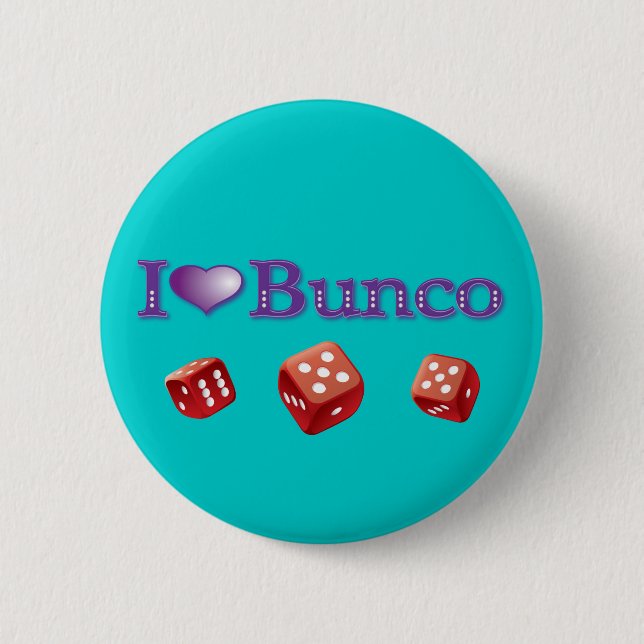 I Love Bunco with Red Dice 2 Inch Round Button (Front)