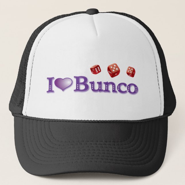I Love Bunco with Red Dice Trucker Hat (Front)