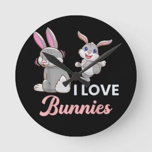 I Love Bunnies Funny Easter Day Rabbit Round Clock