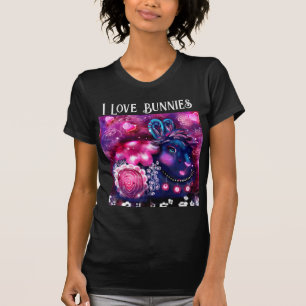 I Love Bunnies Whimsical Bunny Painting Art Pink T-Shirt