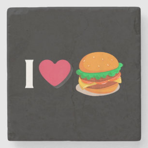 I Love Burger Cheeseburger Unhealthy Eating Stone Coaster