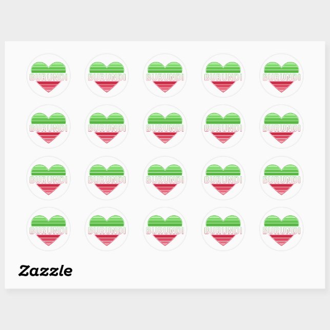 I Love Burundi, Burundian Heart Classic Round Sticker (Sheet)