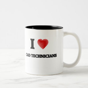 I love Cad Technicians (Heart made from words) Two-Tone Coffee Mug