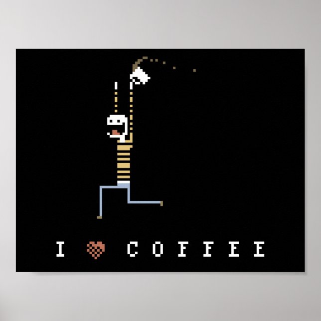 I Love Café Caféine Guy Pixel Art Poster (Devant)