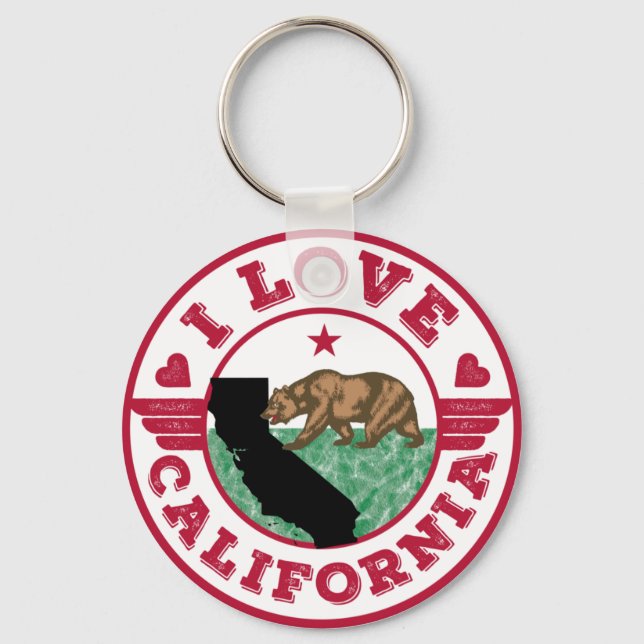 I Love California State Map and Flag Keychain (Front)