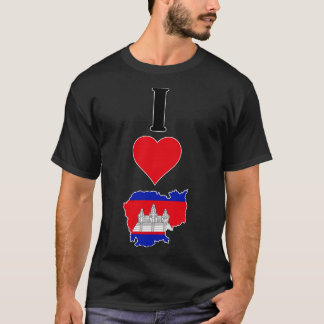 I Love Cambodia Vertical I Heart Country Flag Map T-Shirt