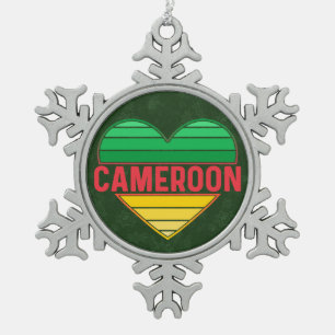 I Love Cameroon, Cameroonian Heart Snowflake Pewter Christmas Ornament
