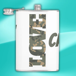 I Love Camouflage Green Brown   Hip Flask