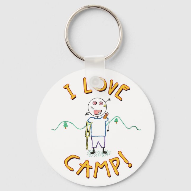 I Love Camp - Funny Kids Summer Camp Drawing Keychain (Front)